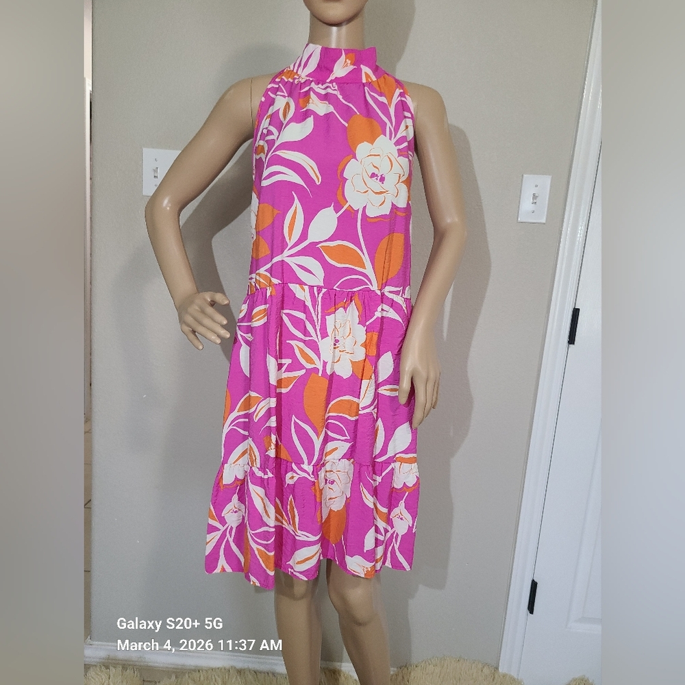 ADORA Pink and Orange Floral‎ Halter Dress
